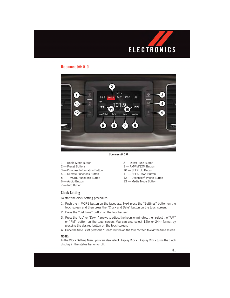 Uconnect® 5.0, Clock setting, Uconnect | Dodge 2015 Charger-SRT - User Guide User Manual | Page 83 / 244
