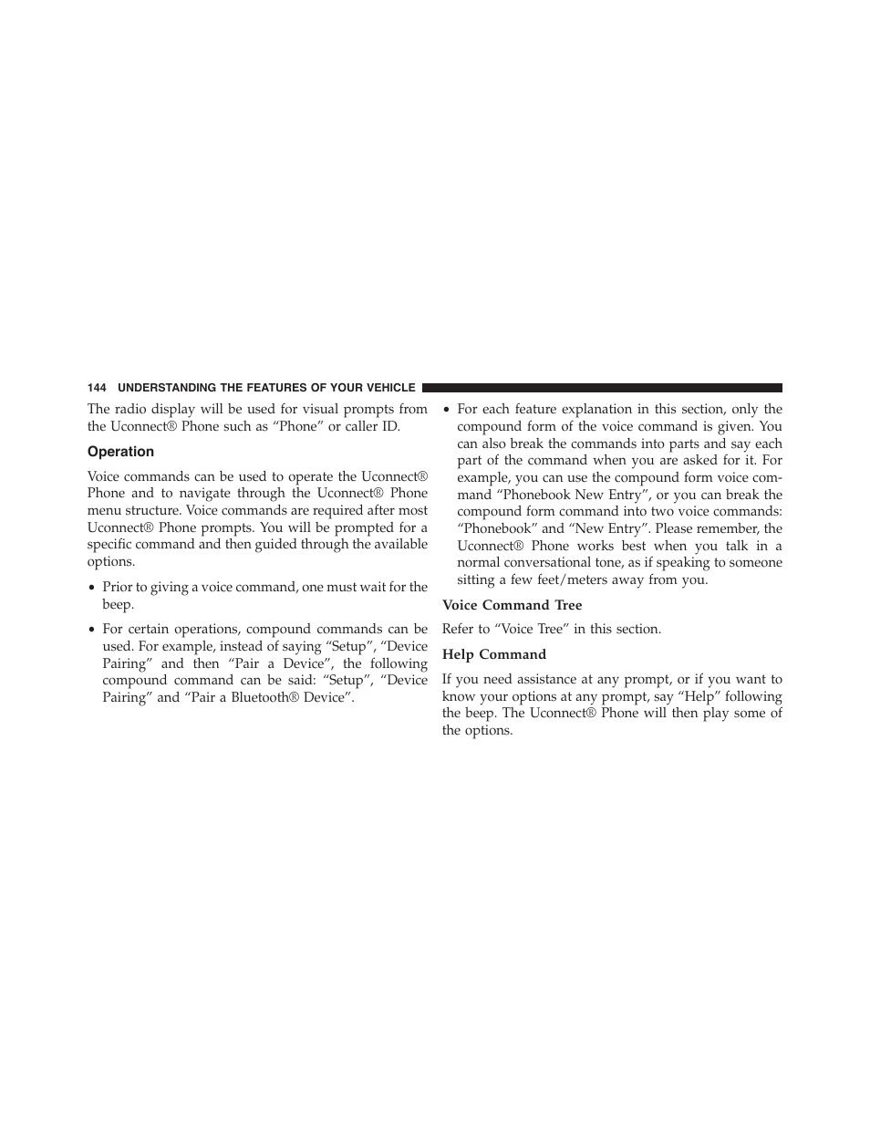 Operation, Voice command tree, Help command | Dodge 2015 Dart - Owner Manual User Manual | Page 146 / 675
