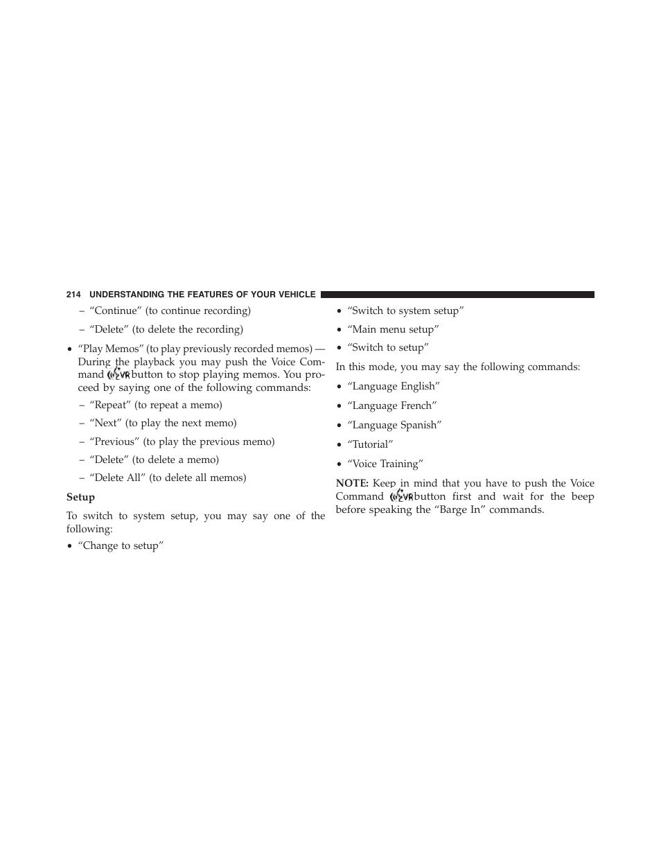 Setup | Dodge 2015 Dart - Owner Manual User Manual | Page 216 / 675