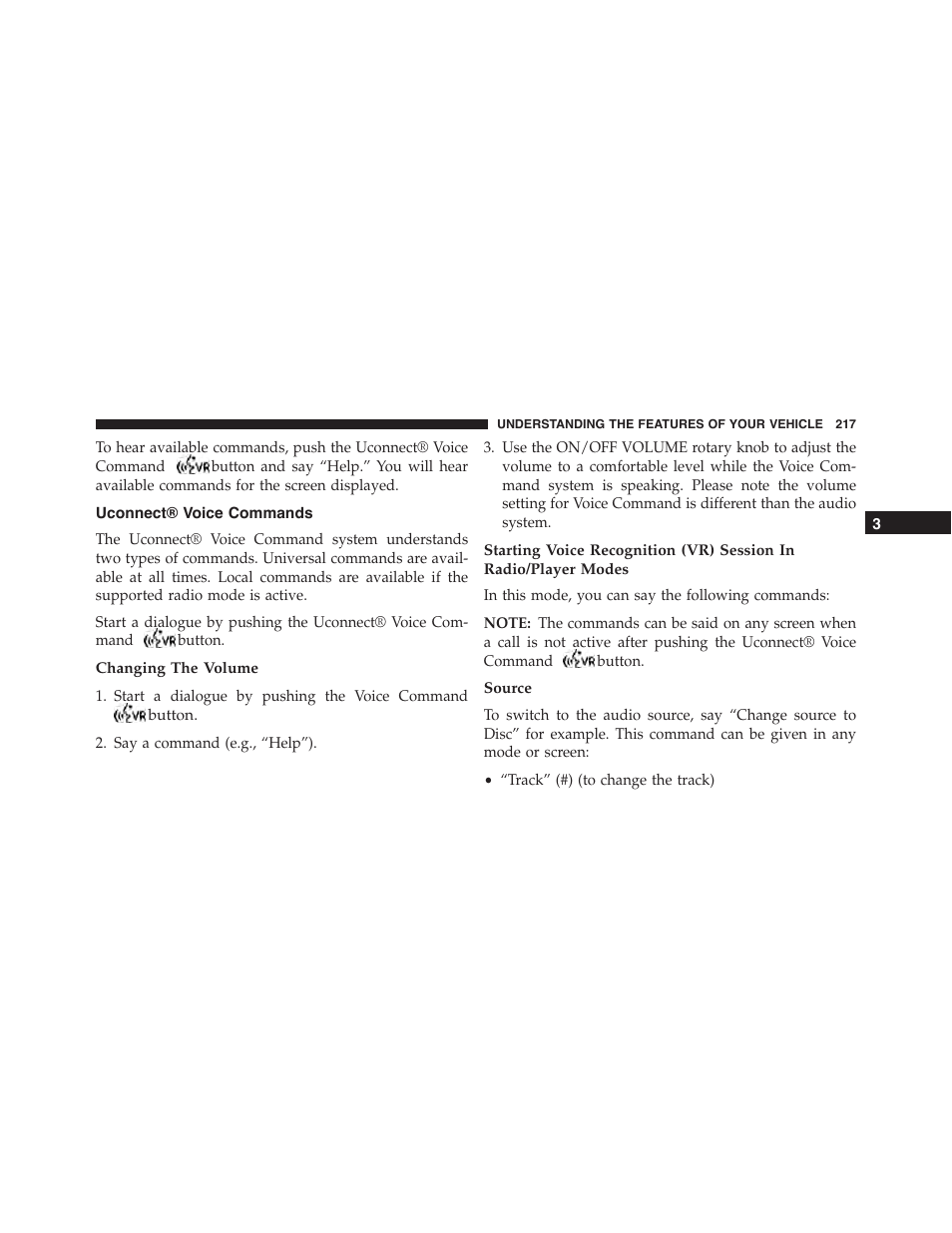 Uconnect® voice commands, Changing the volume, Source | Dodge 2015 Dart - Owner Manual User Manual | Page 219 / 675