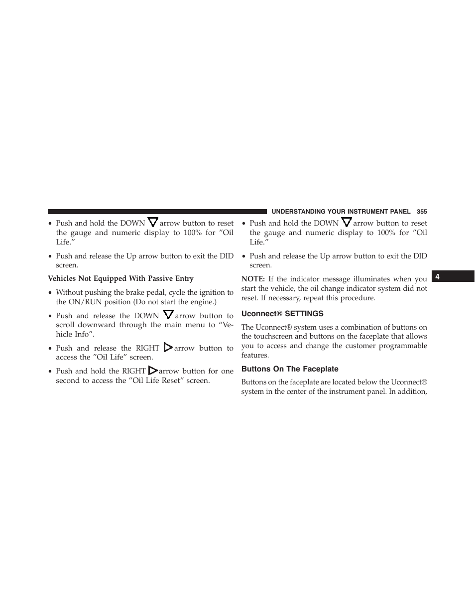 Uconnect® settings, Buttons on the faceplate | Dodge 2015 Dart - Owner Manual User Manual | Page 357 / 675
