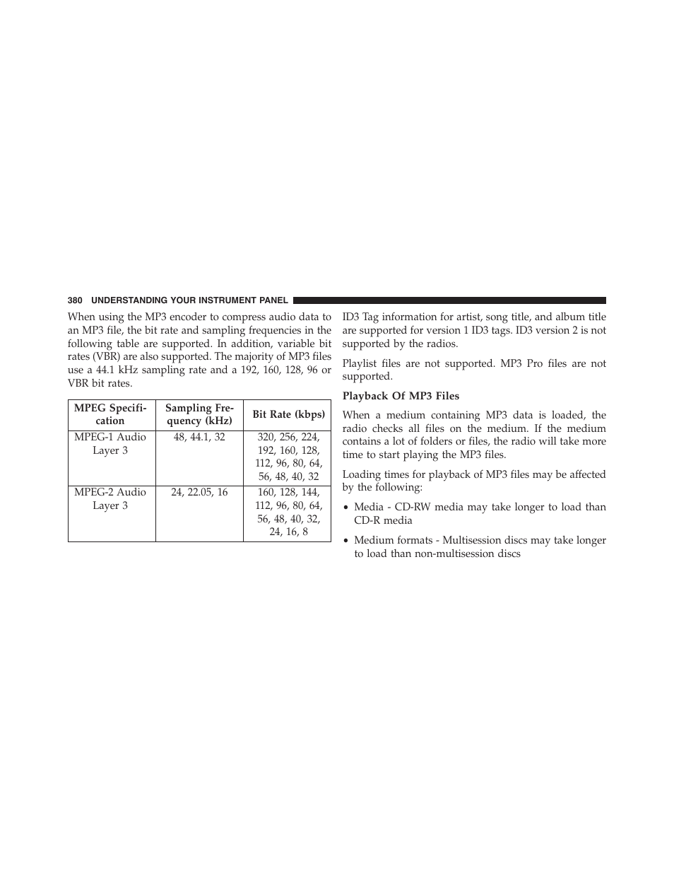 Playback of mp3 files | Dodge 2015 Dart - Owner Manual User Manual | Page 382 / 675