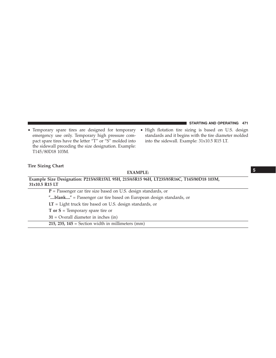 Tire sizing chart | Dodge 2015 Dart - Owner Manual User Manual | Page 473 / 675