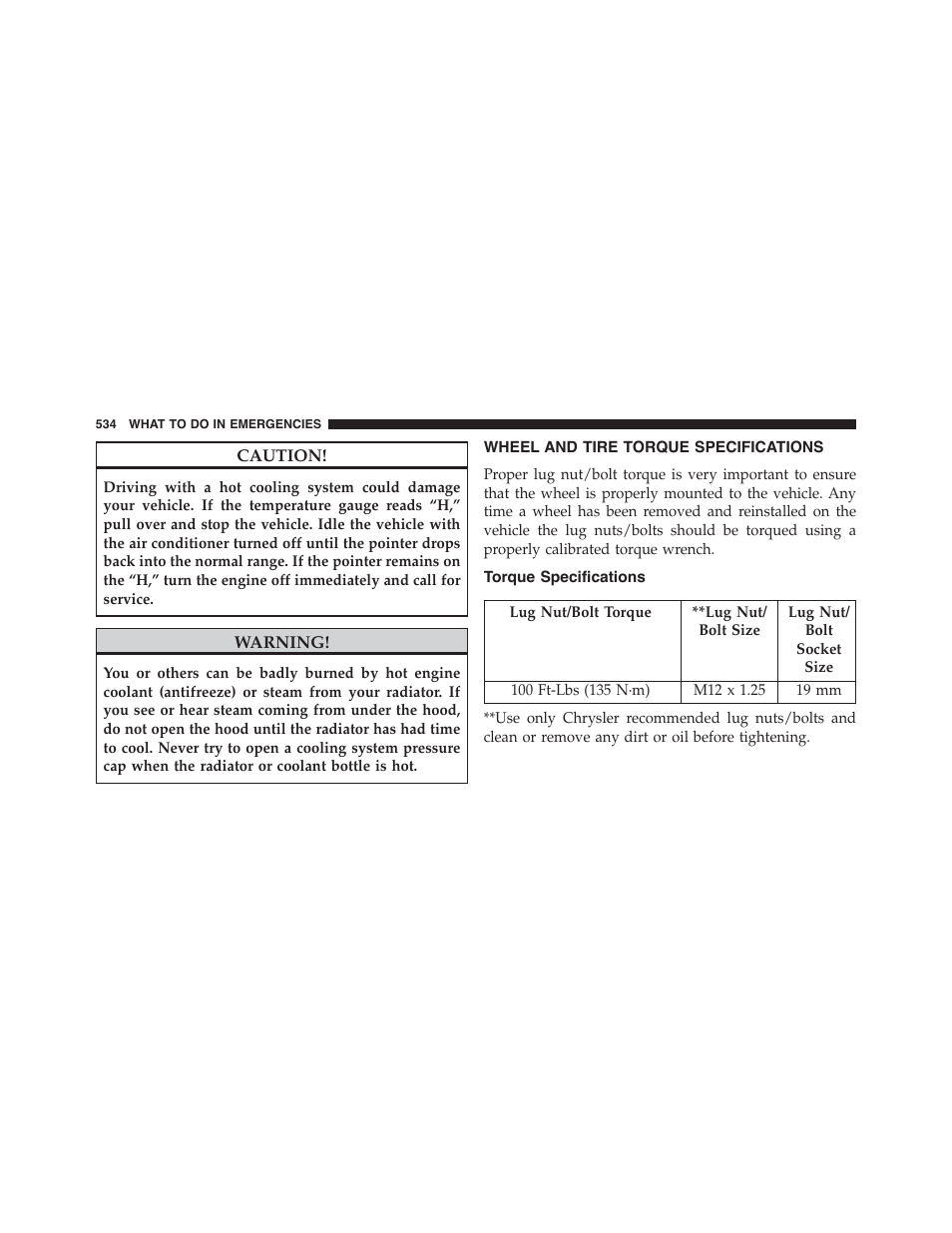 Wheel and tire torque specifications, Torque specifications, Wheel and tire torque | Specifications | Dodge 2015 Dart - Owner Manual User Manual | Page 536 / 675
