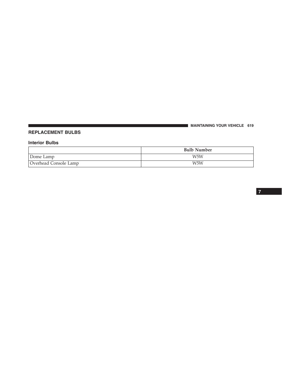 Replacement bulbs | Dodge 2015 Dart - Owner Manual User Manual | Page 621 / 675