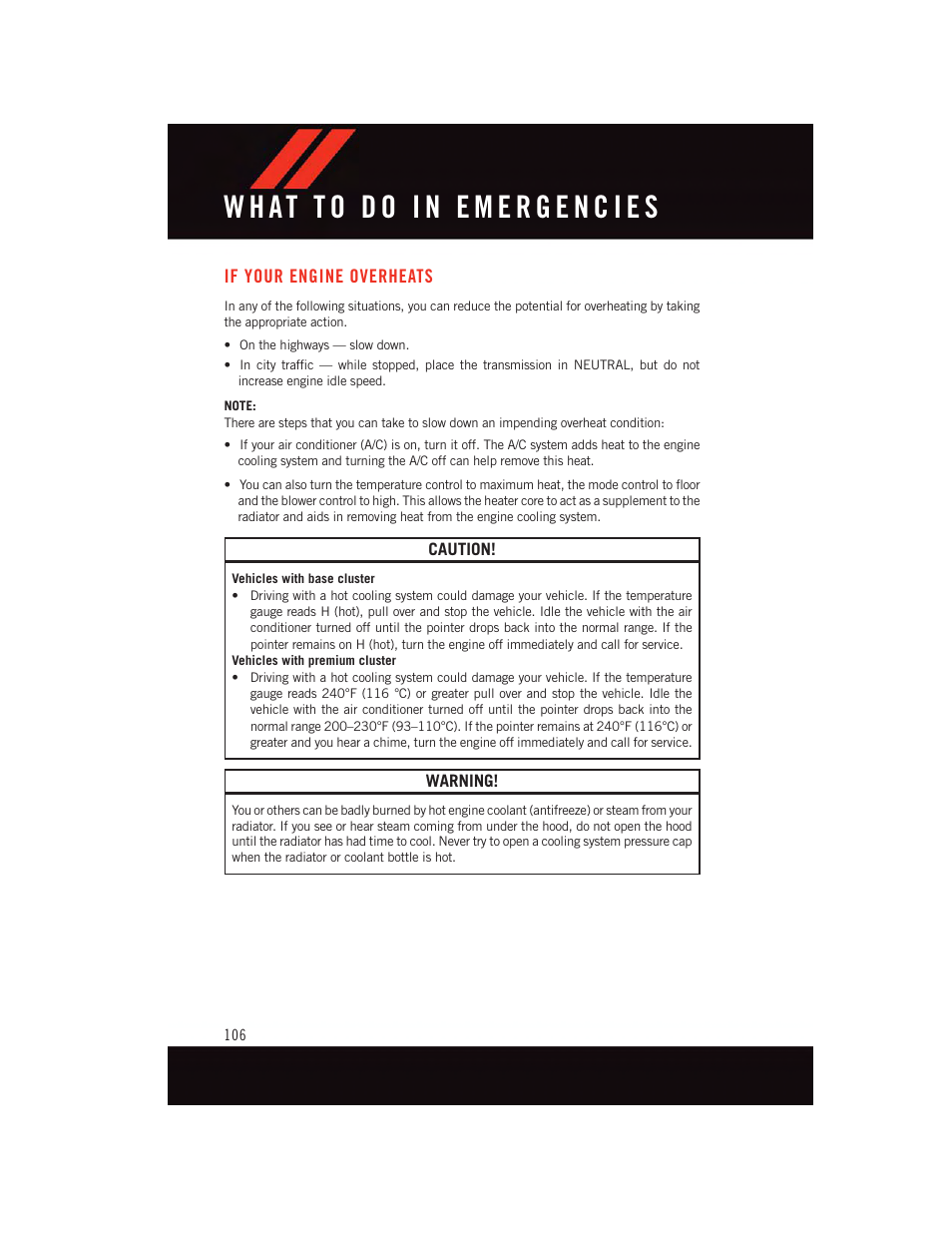 If your engine overheats | Dodge 2015 Dart - User Guide User Manual | Page 108 / 164