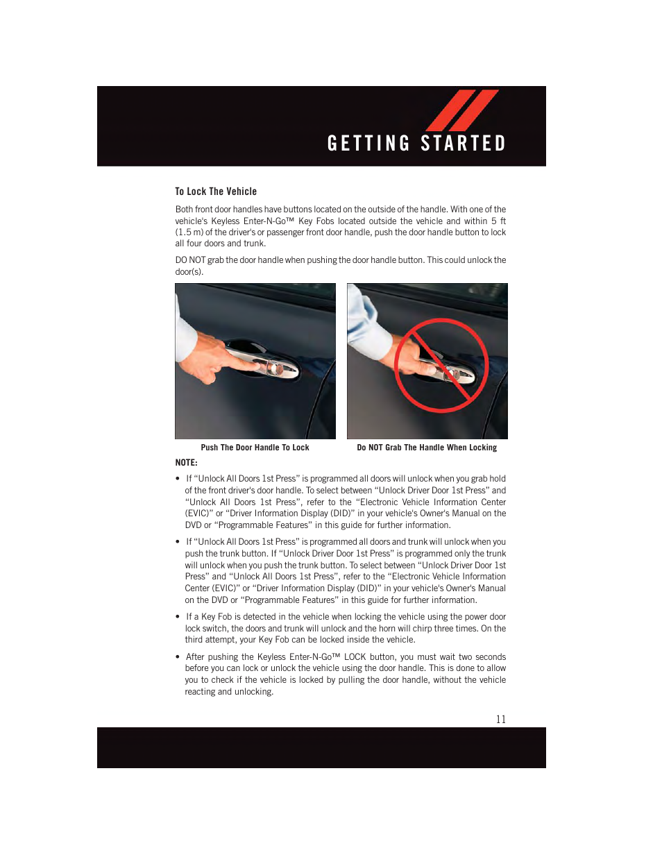 To lock the vehicle | Dodge 2015 Dart - User Guide User Manual | Page 13 / 164