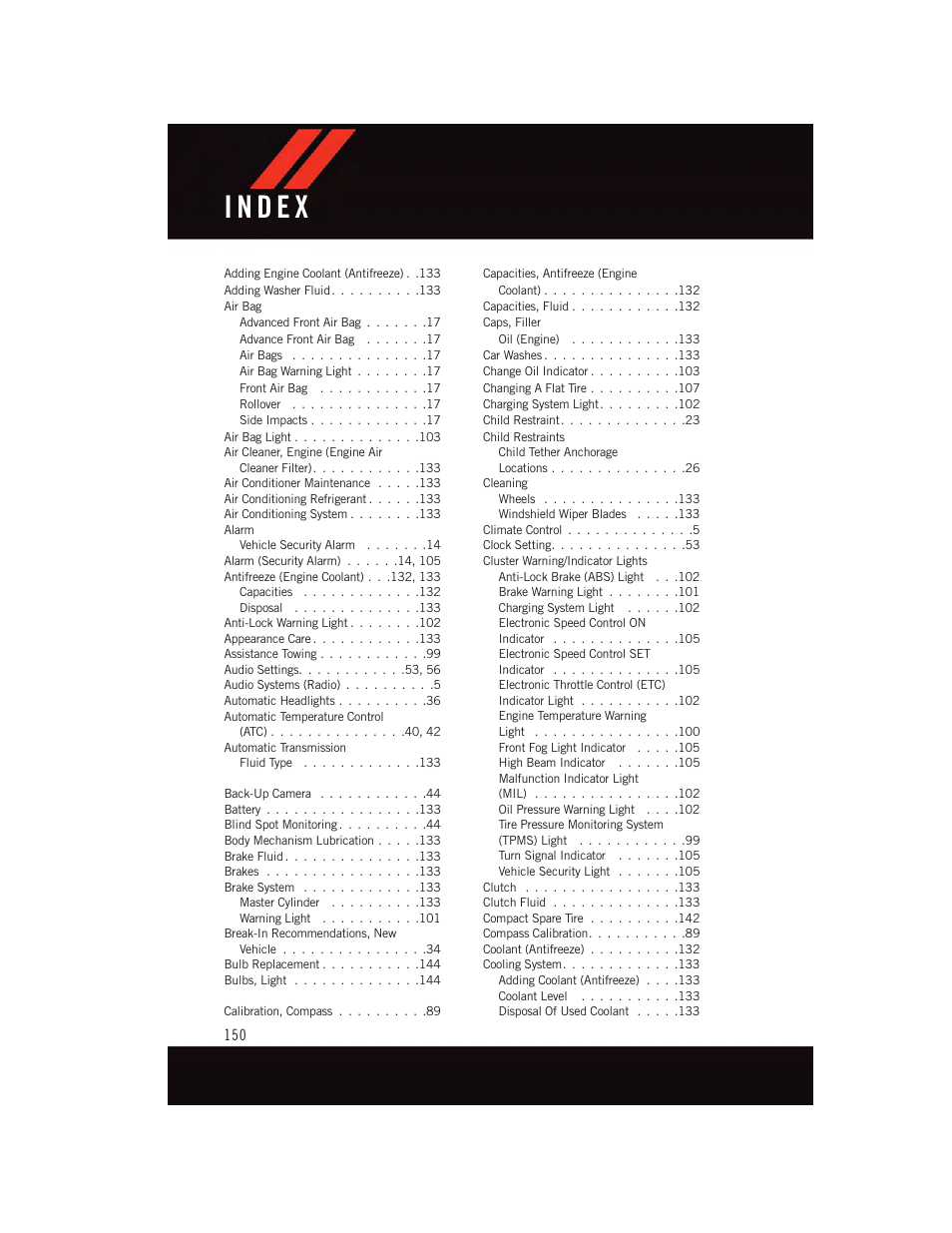 Index | Dodge 2015 Dart - User Guide User Manual | Page 152 / 164