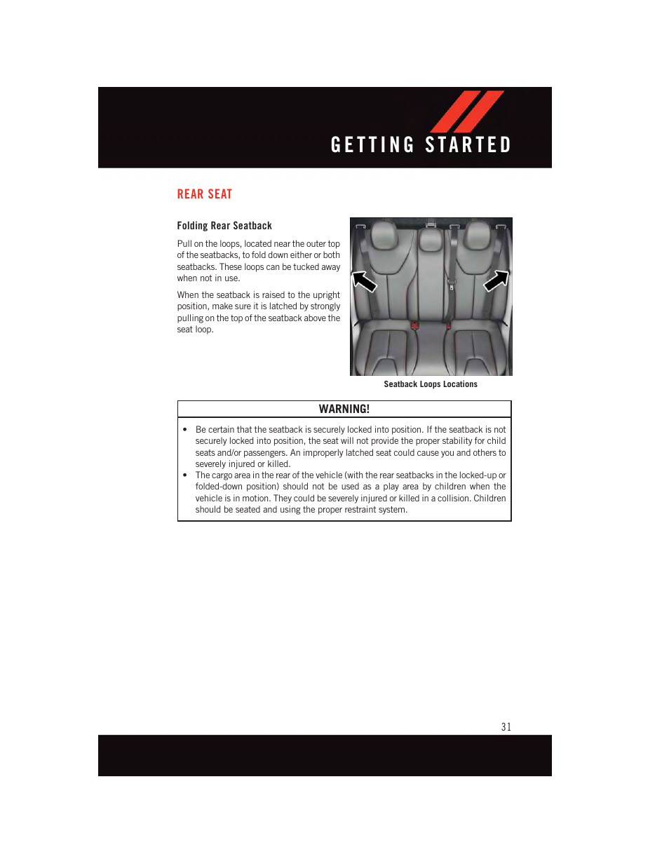 Rear seat, Folding rear seatback | Dodge 2015 Dart - User Guide User Manual | Page 33 / 164