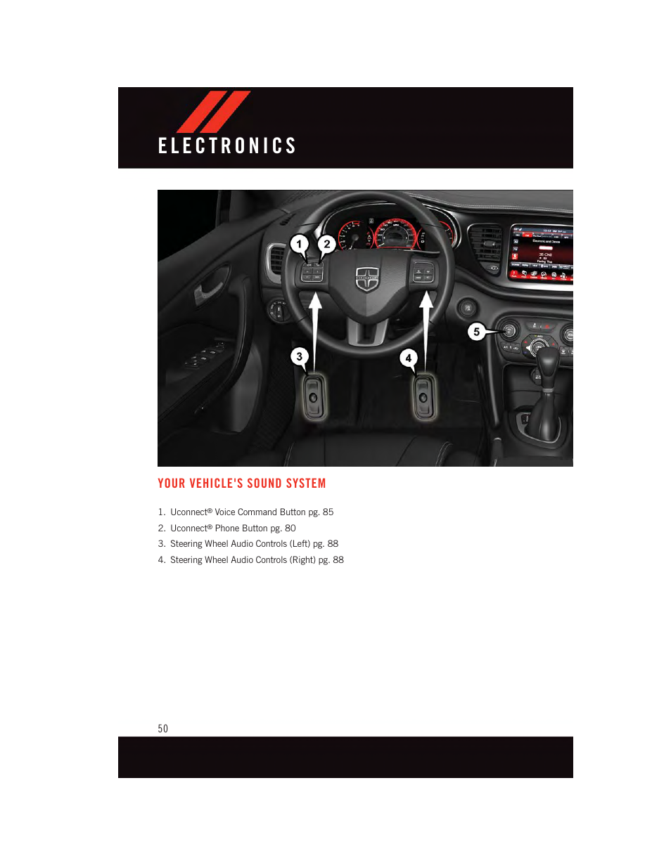 Electronics, Your vehicle's sound system | Dodge 2015 Dart - User Guide User Manual | Page 52 / 164