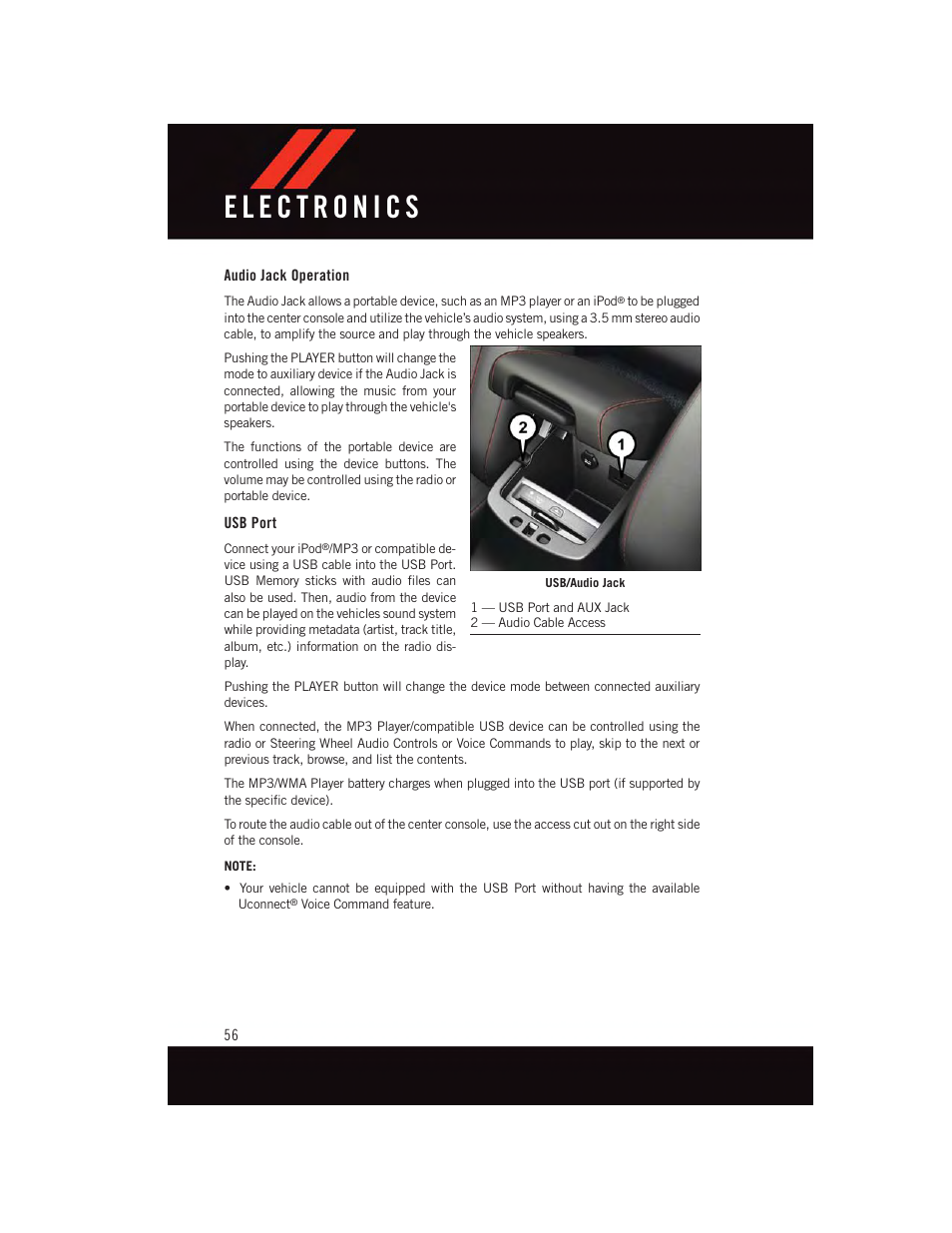 Audio jack operation, Usb port | Dodge 2015 Dart - User Guide User Manual | Page 58 / 164