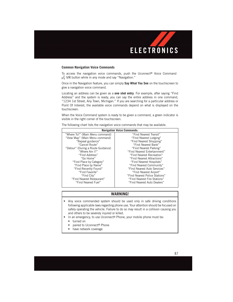 Warning | Dodge 2015 Dart - User Guide User Manual | Page 89 / 164