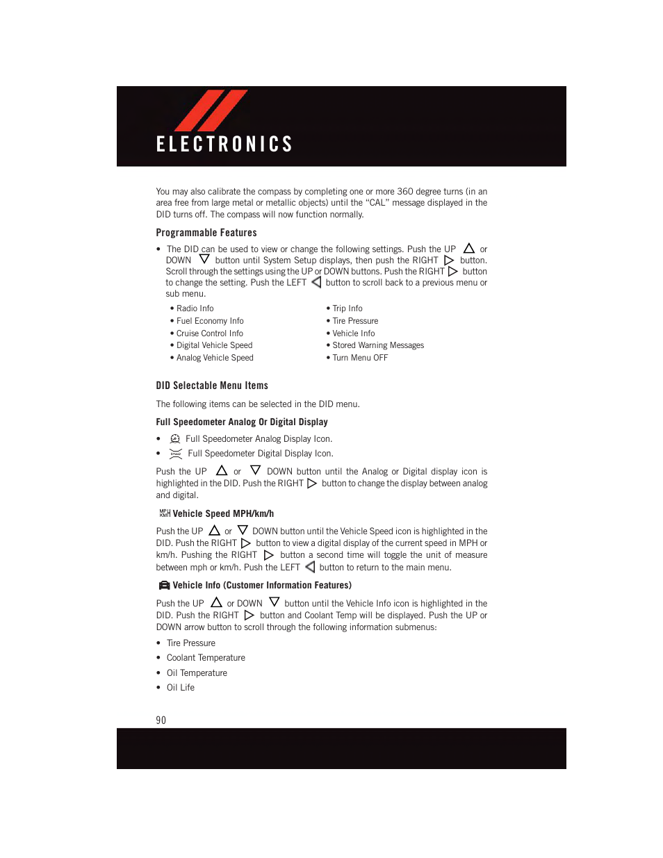 Programmable features, Did selectable menu items | Dodge 2015 Dart - User Guide User Manual | Page 92 / 164