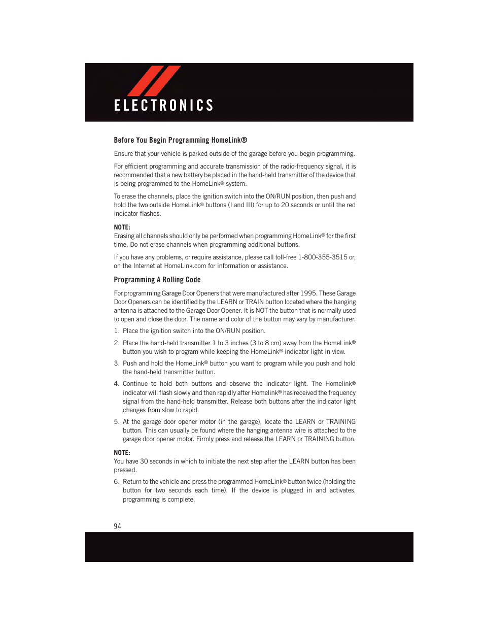 Before you begin programming homelink, Programming a rolling code | Dodge 2015 Dart - User Guide User Manual | Page 96 / 164