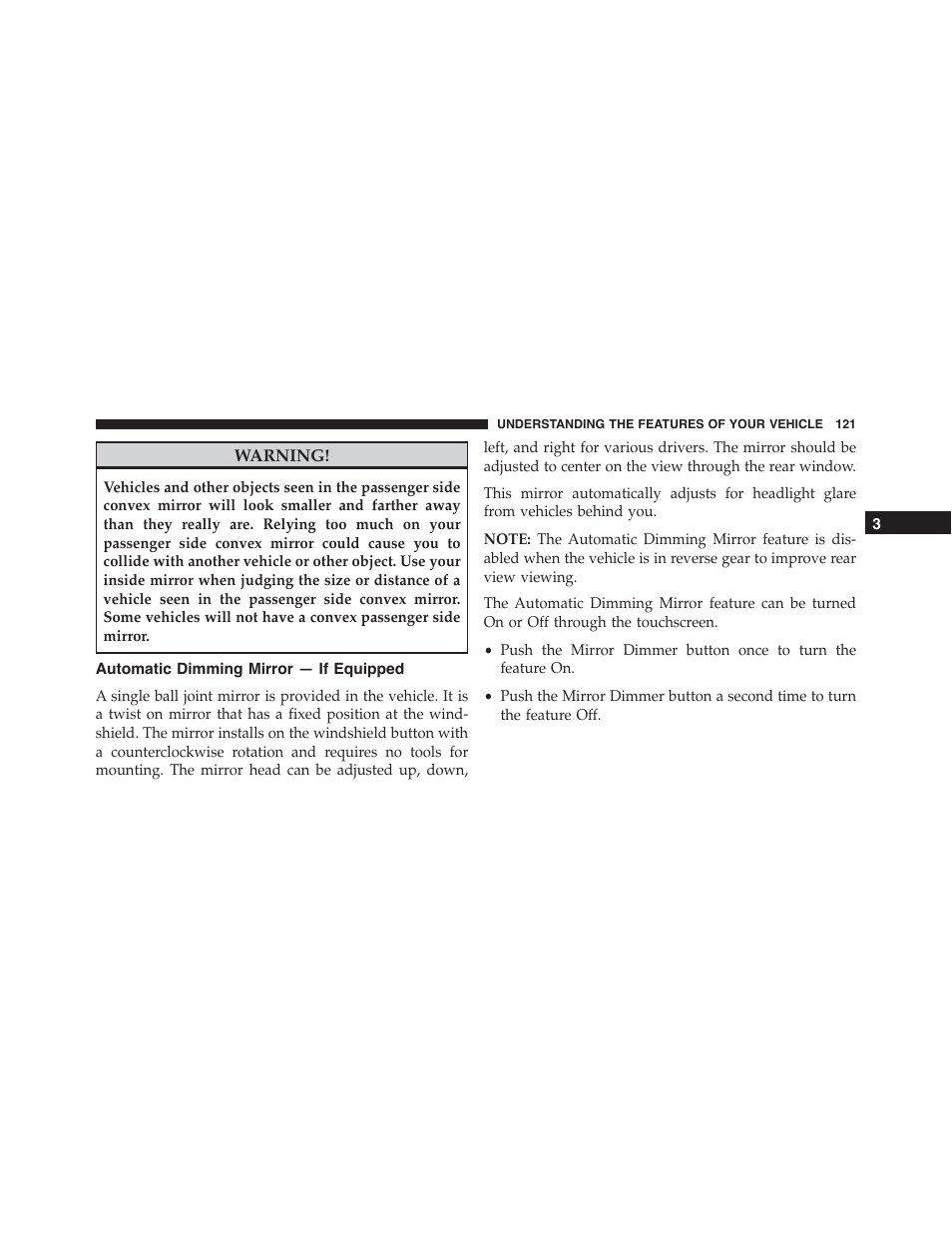 Automatic dimming mirror — if equipped | Dodge 2015 Durango - Owner Manual User Manual | Page 123 / 689