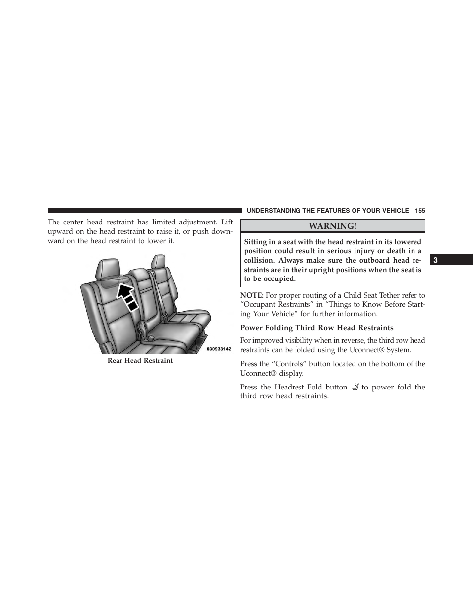Power folding third row head restraints | Dodge 2015 Durango - Owner Manual User Manual | Page 157 / 689
