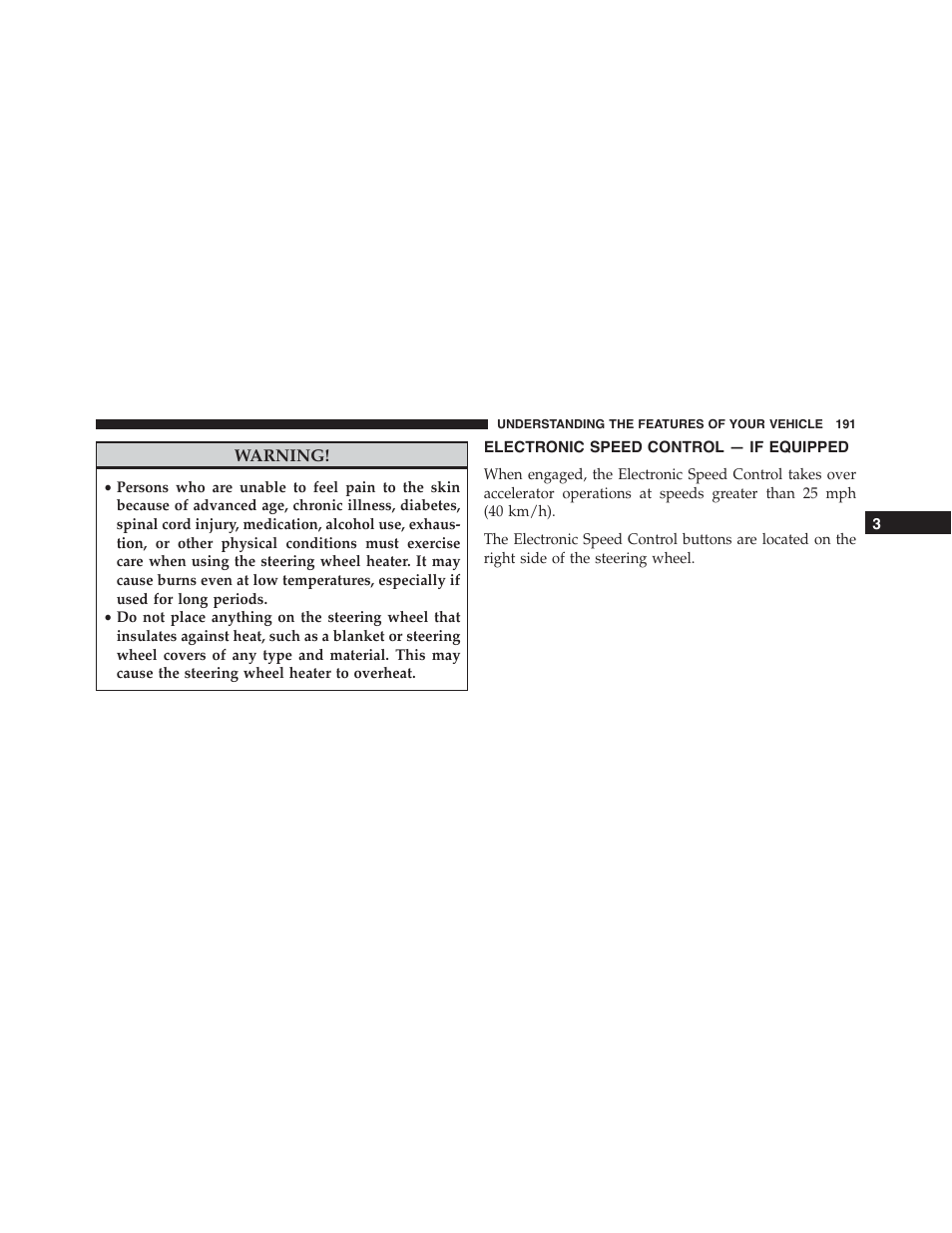 Electronic speed control — if equipped, Electronic speed control, If equipped | Dodge 2015 Durango - Owner Manual User Manual | Page 193 / 689