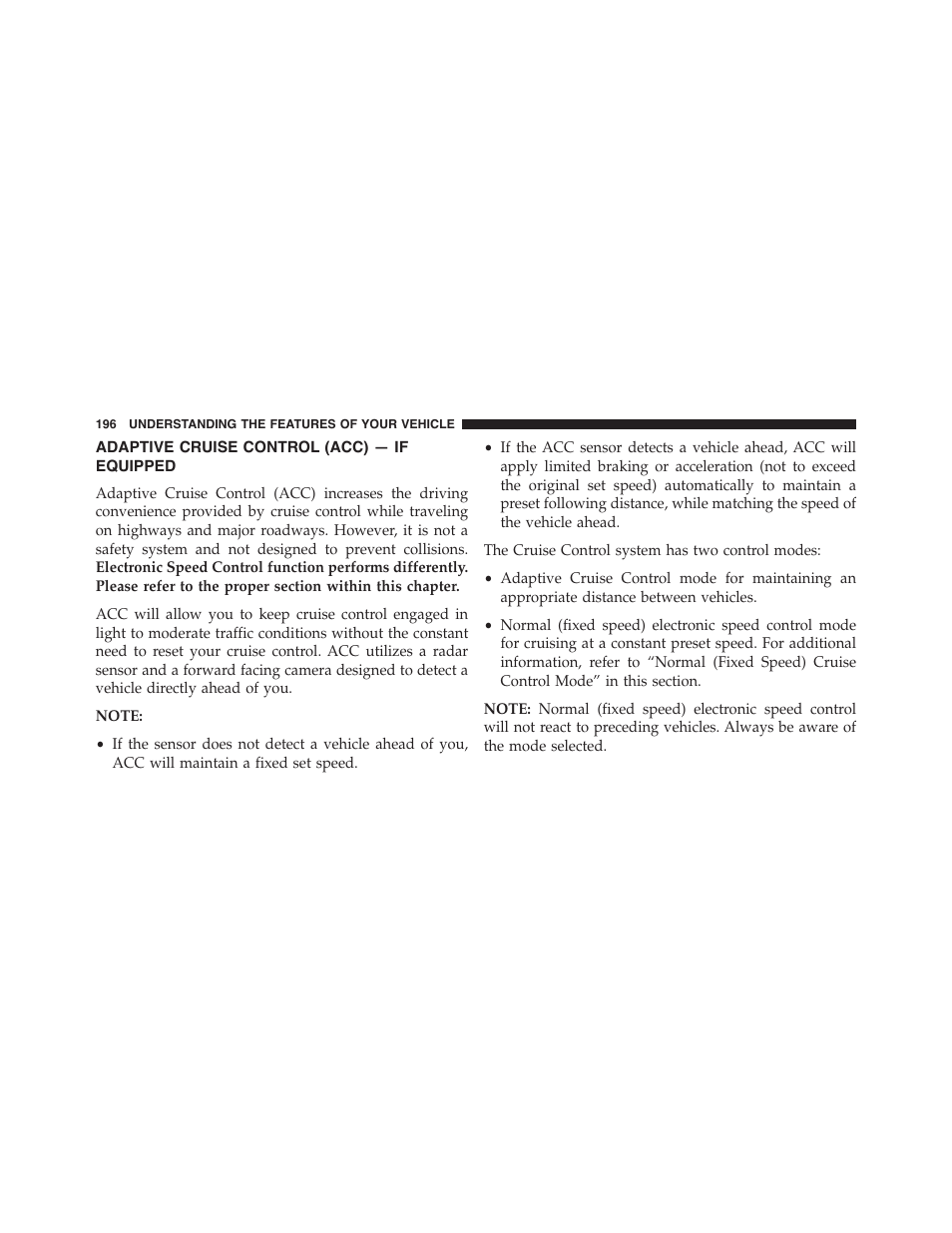 Adaptive cruise control (acc) — if equipped, Adaptive cruise control (acc) — if, Equipped | Dodge 2015 Durango - Owner Manual User Manual | Page 198 / 689