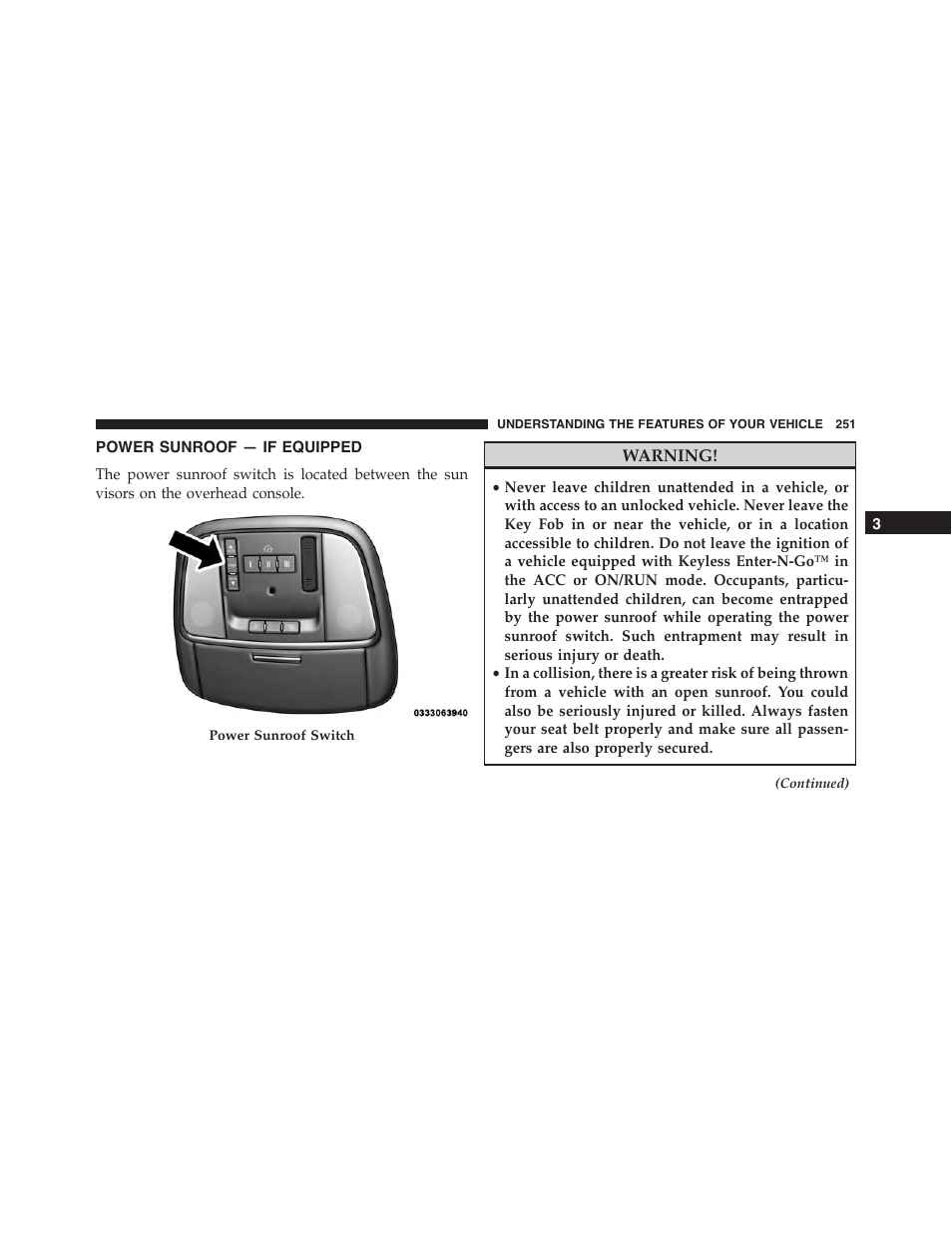 Power sunroof — if equipped | Dodge 2015 Durango - Owner Manual User Manual | Page 253 / 689
