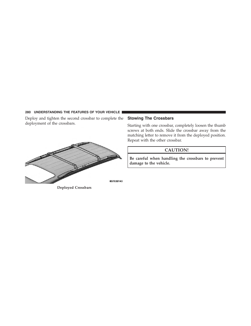 Stowing the crossbars | Dodge 2015 Durango - Owner Manual User Manual | Page 282 / 689