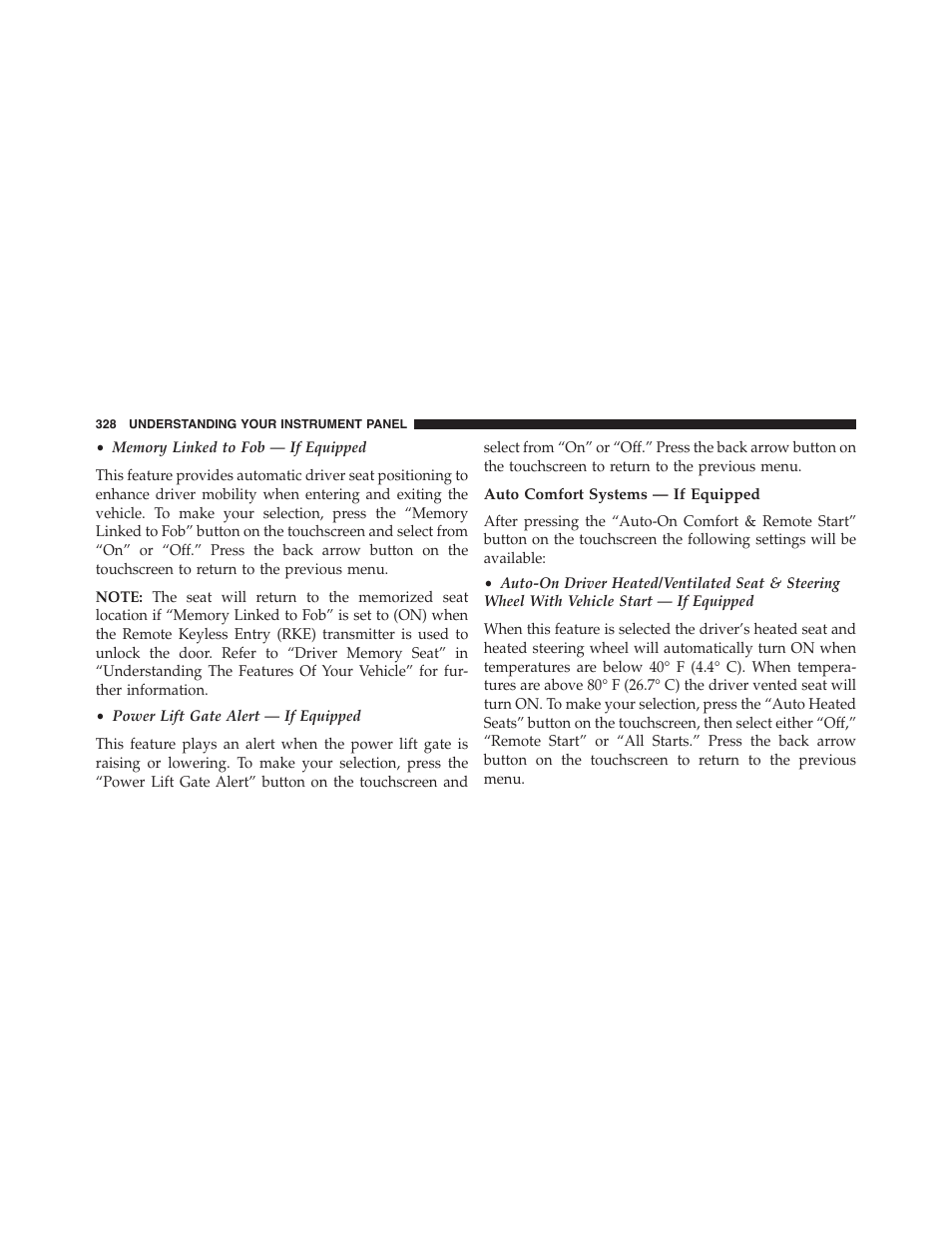 Auto comfort systems — if equipped | Dodge 2015 Durango - Owner Manual User Manual | Page 330 / 689