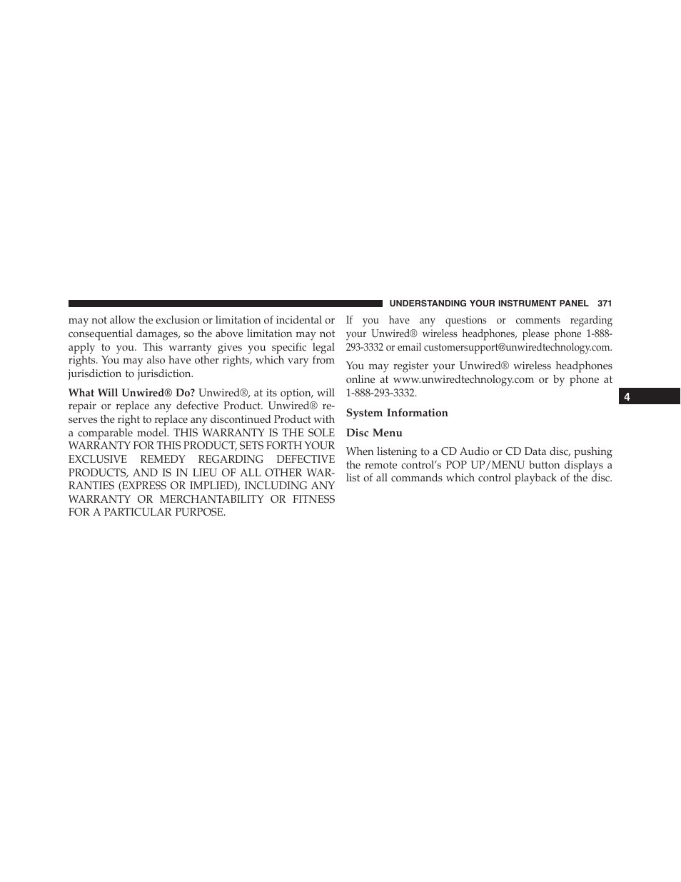 System information, Disc menu | Dodge 2015 Durango - Owner Manual User Manual | Page 373 / 689