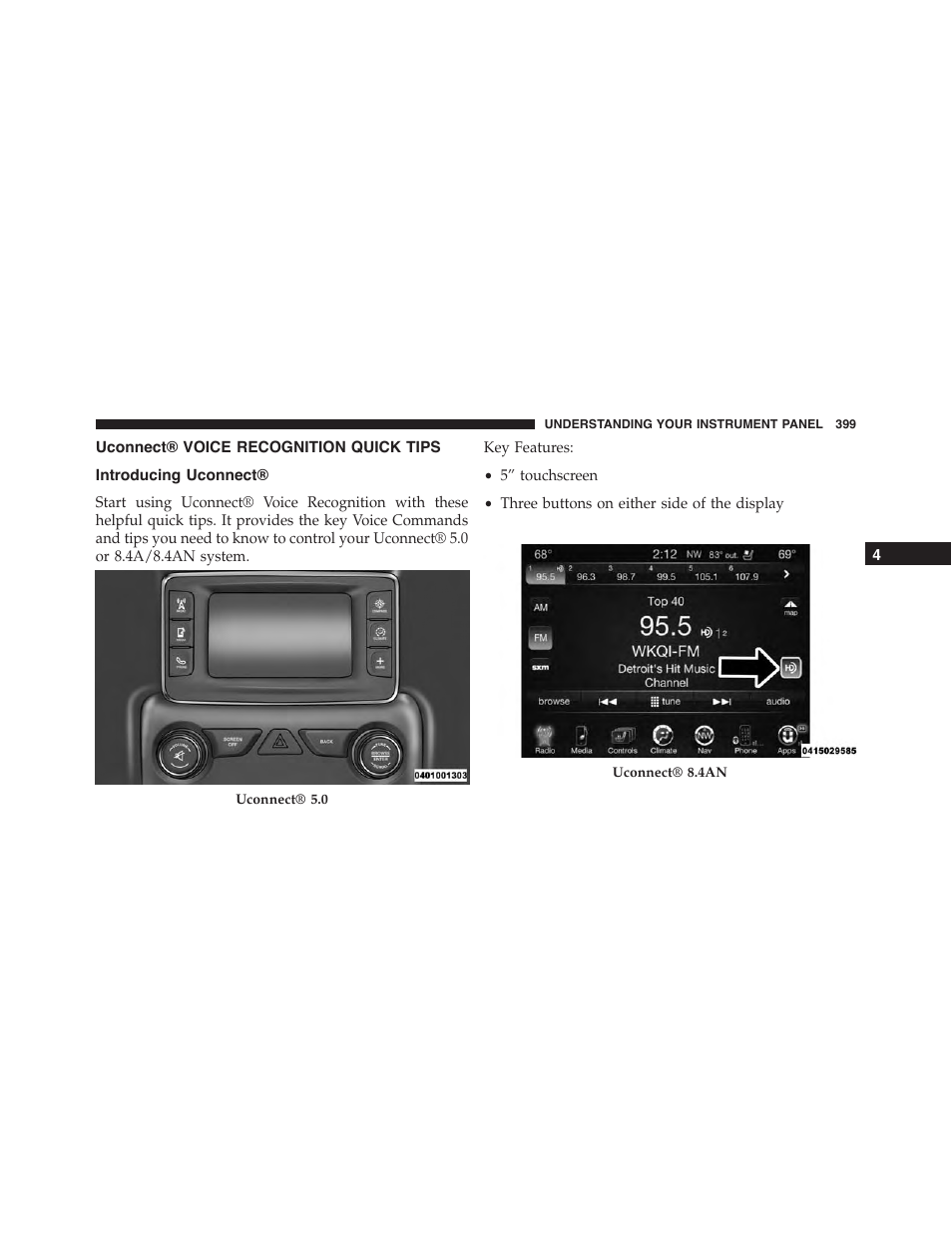 Uconnect® voice recognition quick tips, Introducing uconnect, Uconnect® voice recognition quick | Tips | Dodge 2015 Durango - Owner Manual User Manual | Page 401 / 689