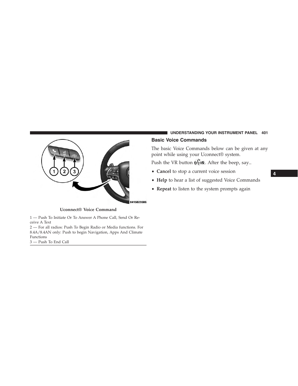 Basic voice commands | Dodge 2015 Durango - Owner Manual User Manual | Page 403 / 689