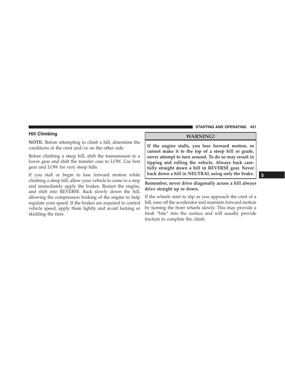 Hill climbing | Dodge 2015 Durango - Owner Manual User Manual | Page 453 / 689