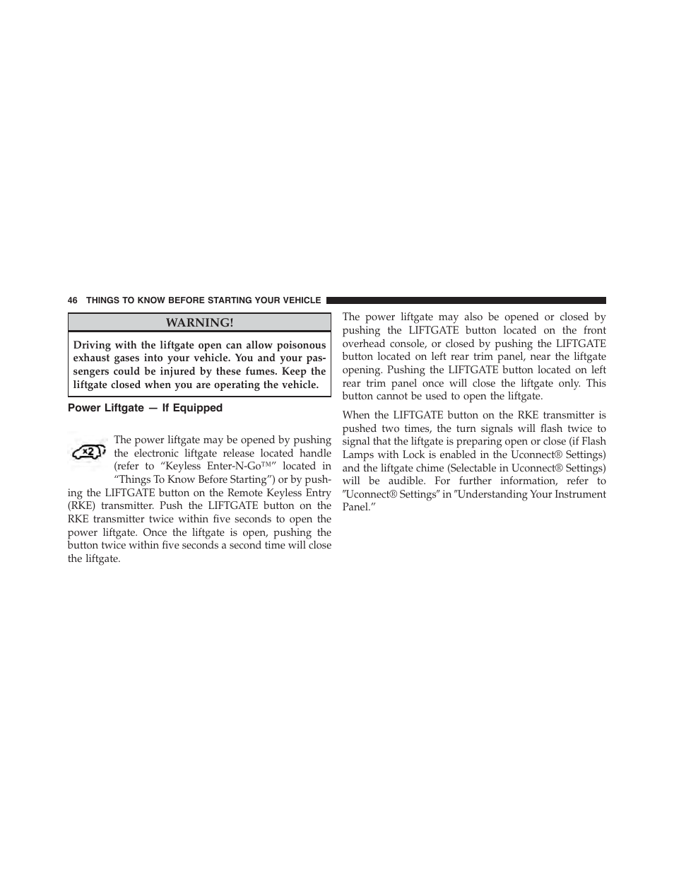 Power liftgate — if equipped | Dodge 2015 Durango - Owner Manual User Manual | Page 48 / 689