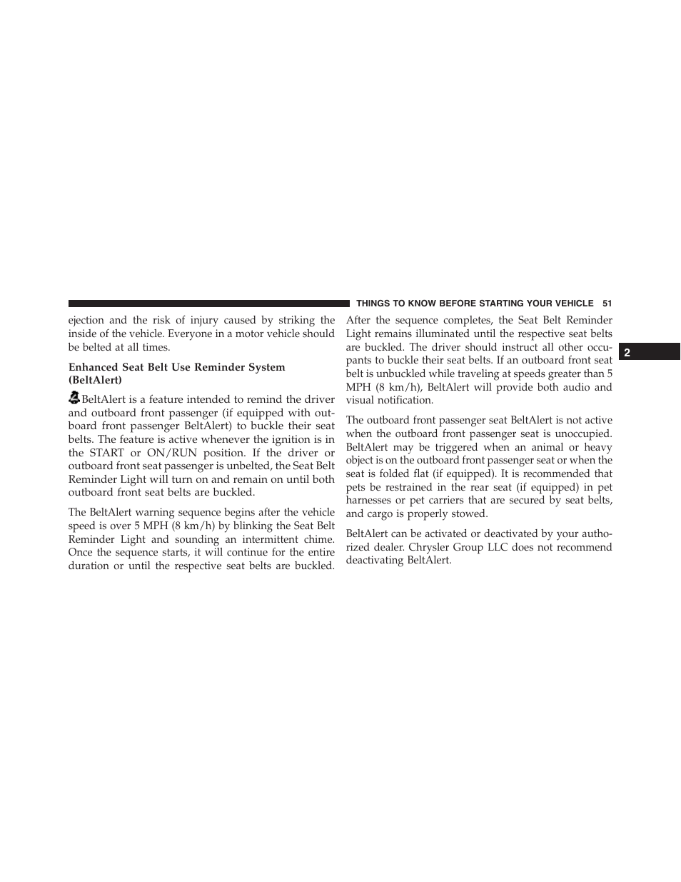 Enhanced seat belt use reminder system (beltalert) | Dodge 2015 Durango - Owner Manual User Manual | Page 53 / 689
