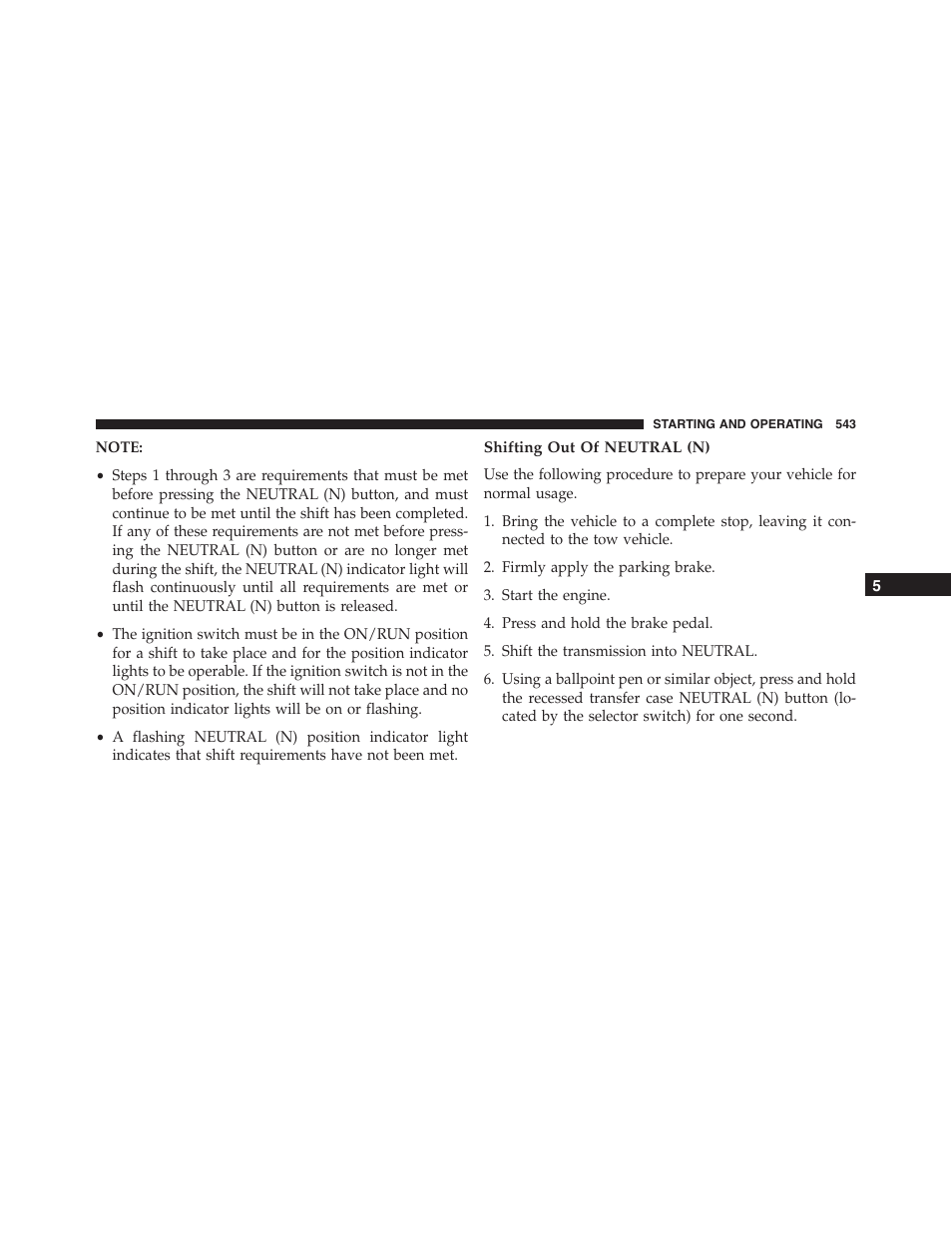 Shifting out of neutral (n) | Dodge 2015 Durango - Owner Manual User Manual | Page 545 / 689
