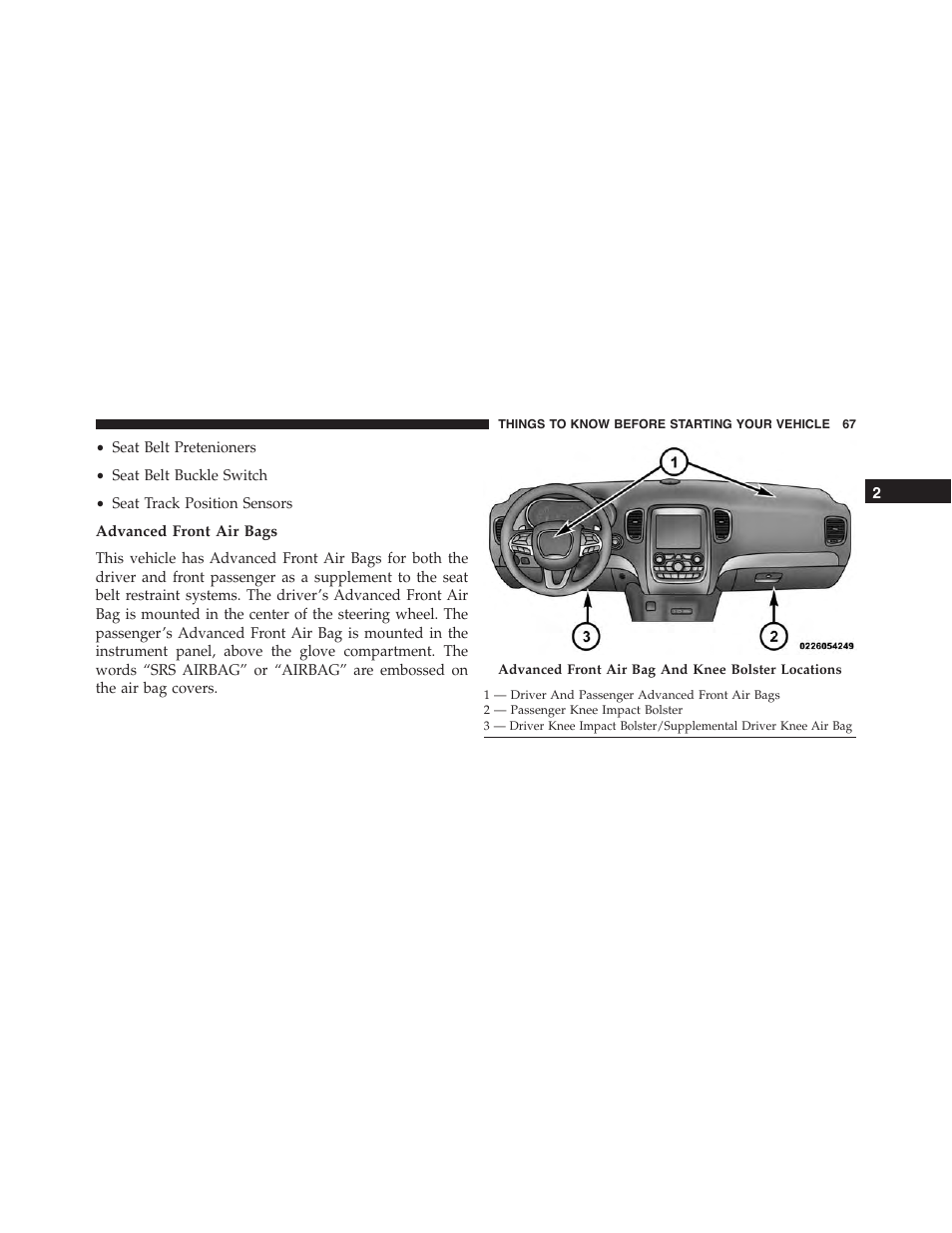 Advanced front air bags | Dodge 2015 Durango - Owner Manual User Manual | Page 69 / 689