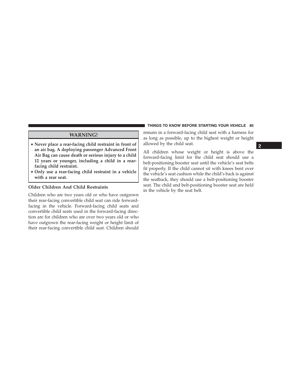 Older children and child restraints | Dodge 2015 Durango - Owner Manual User Manual | Page 87 / 689