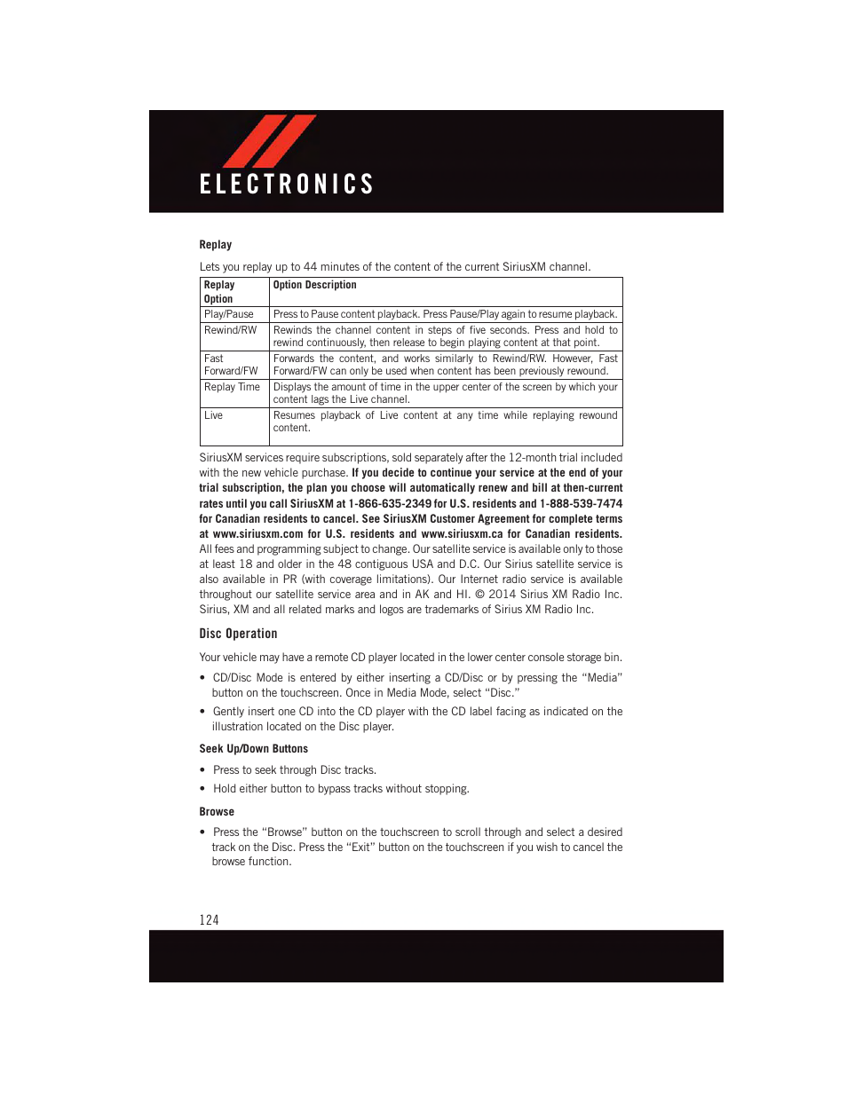 Disc operation | Dodge 2015 Durango - User Guide User Manual | Page 126 / 228