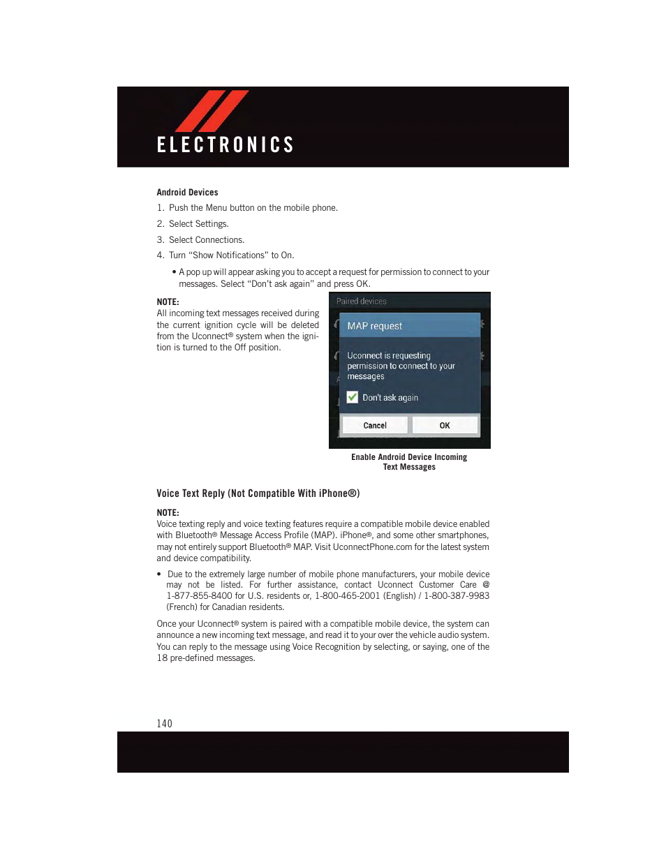 Voice text reply (not compatible with iphone®) | Dodge 2015 Durango - User Guide User Manual | Page 142 / 228