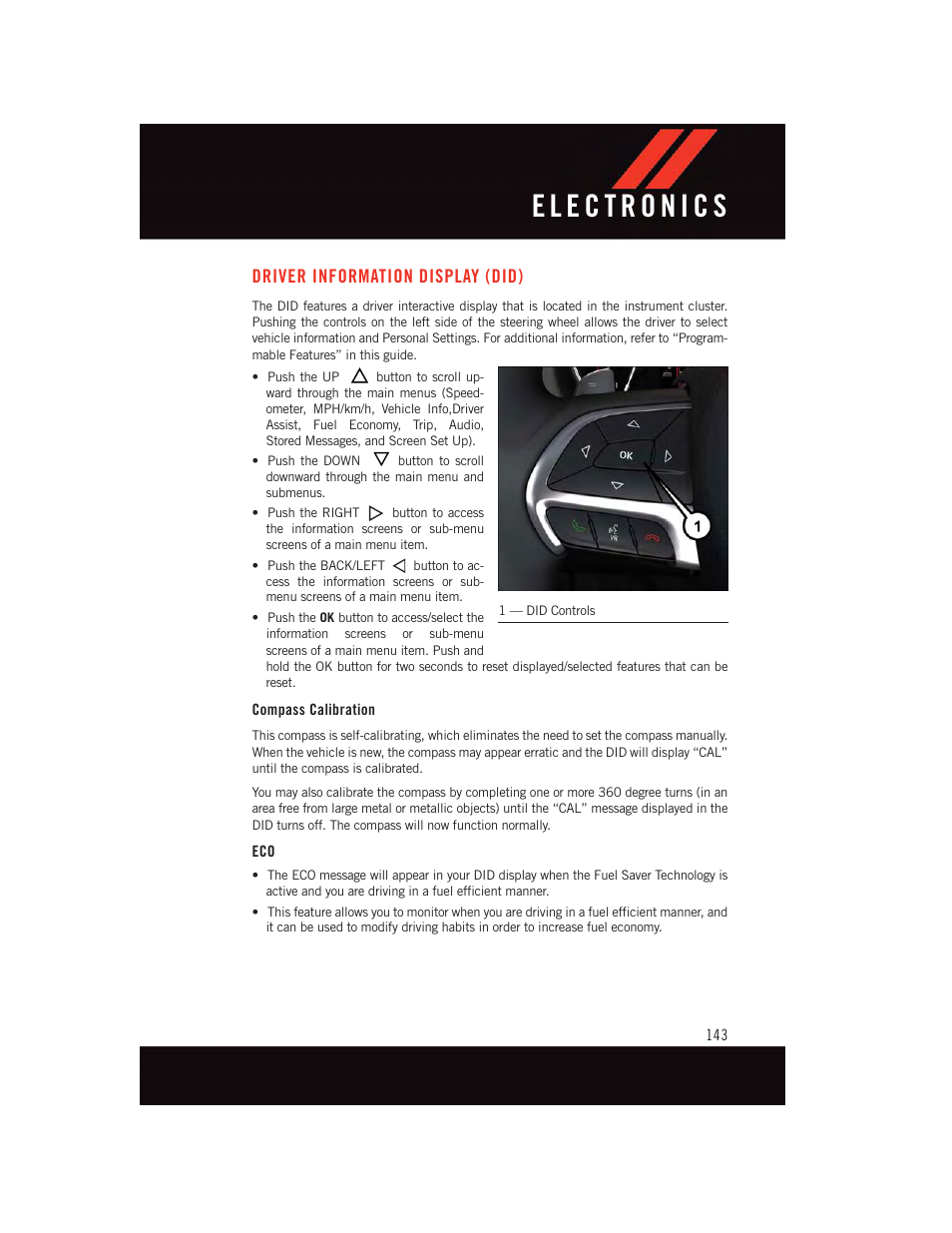 Driver information display (did), Compass calibration | Dodge 2015 Durango - User Guide User Manual | Page 145 / 228