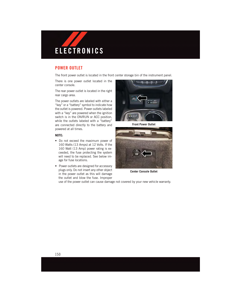 Power outlet | Dodge 2015 Durango - User Guide User Manual | Page 152 / 228