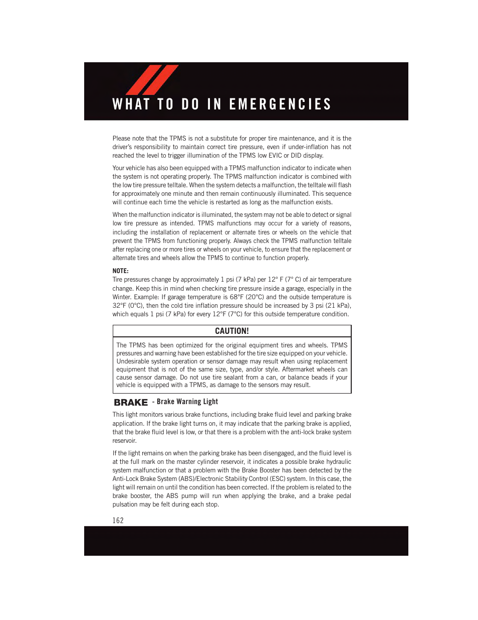 Brake warning light | Dodge 2015 Durango - User Guide User Manual | Page 164 / 228