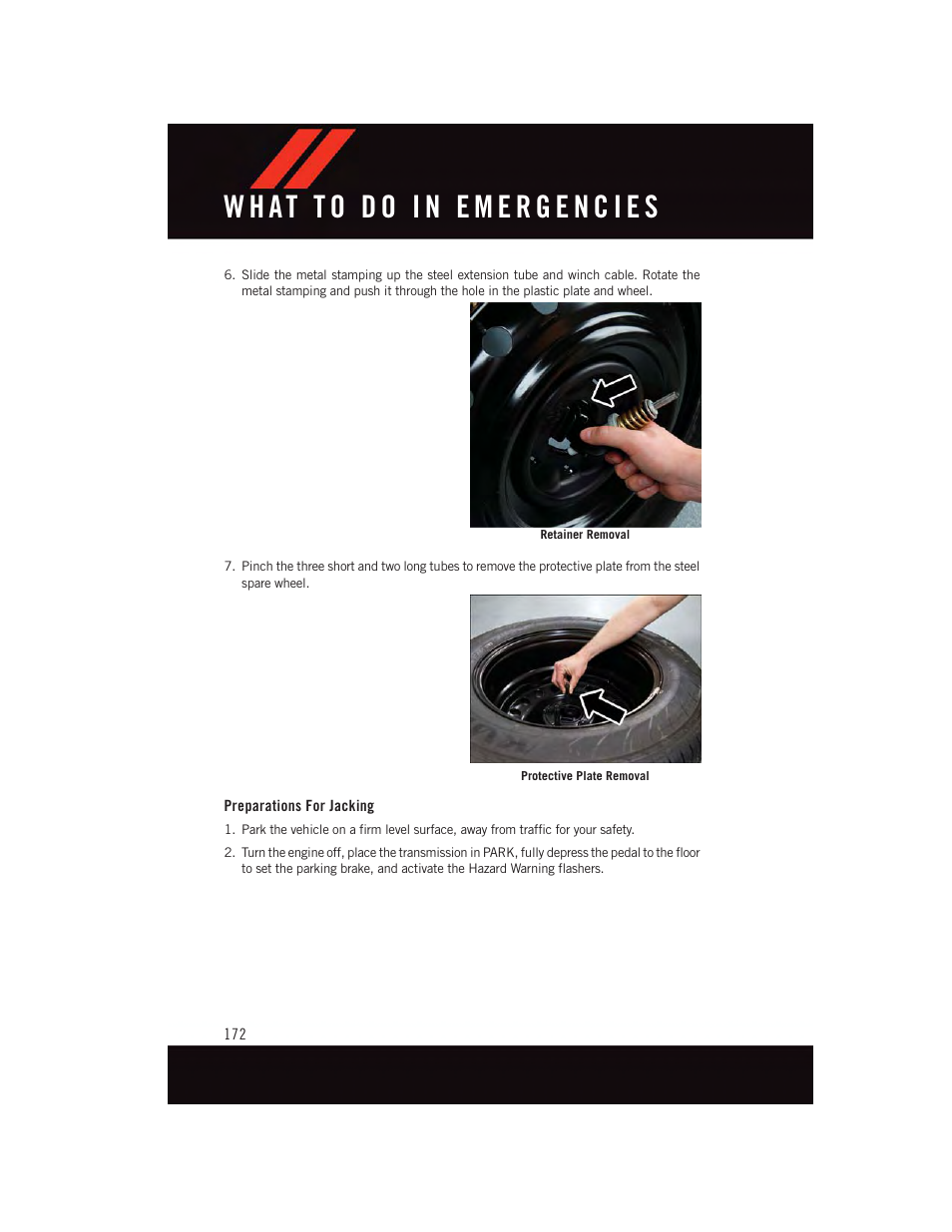 Preparations for jacking | Dodge 2015 Durango - User Guide User Manual | Page 174 / 228