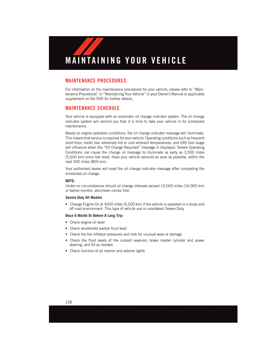 Maintenance procedures, Maintenance schedule | Dodge 2015 Durango - User Guide User Manual | Page 196 / 228