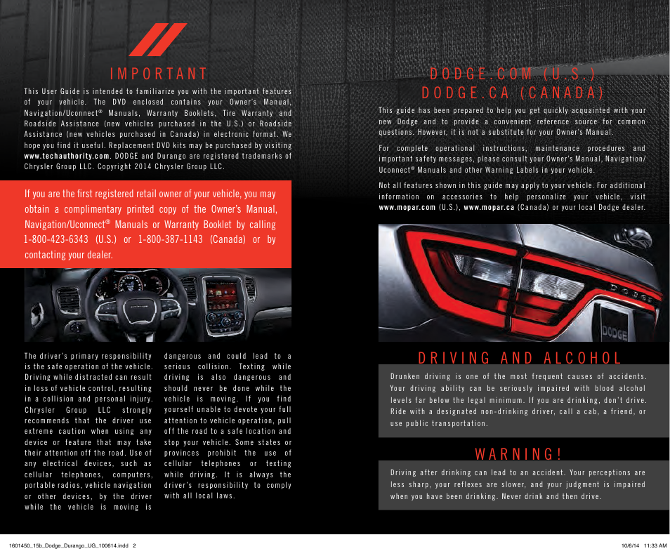 Dodge 2015 Durango - User Guide User Manual | Page 2 / 228