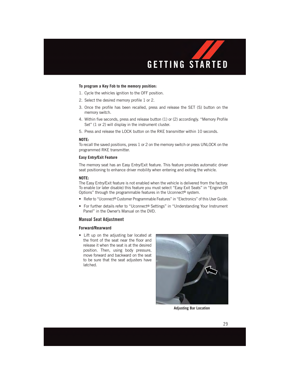 Manual seat adjustment | Dodge 2015 Durango - User Guide User Manual | Page 31 / 228