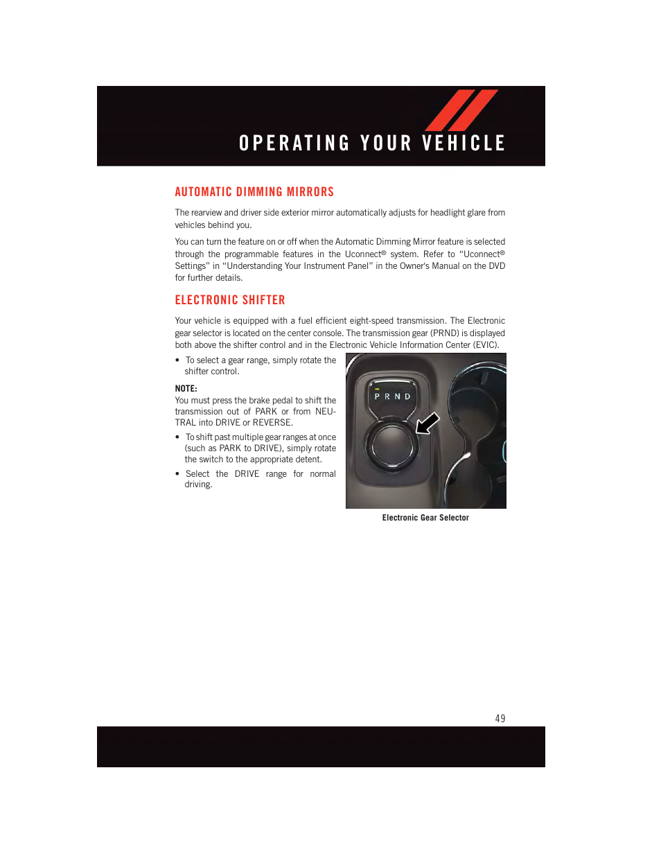 Automatic dimming mirrors, Electronic shifter | Dodge 2015 Durango - User Guide User Manual | Page 51 / 228