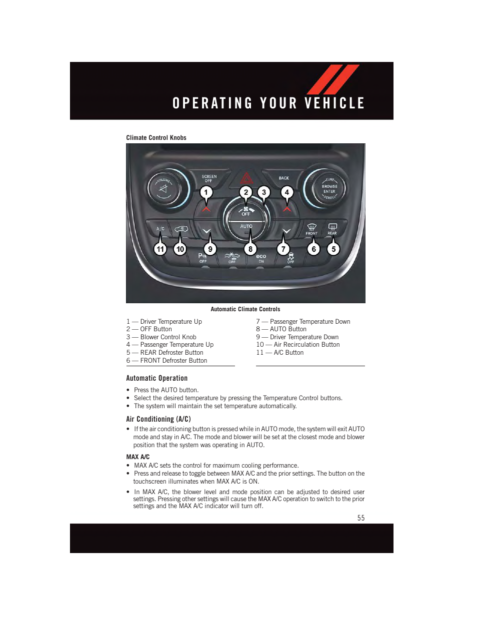 Automatic operation, Air conditioning (a/c) | Dodge 2015 Durango - User Guide User Manual | Page 57 / 228