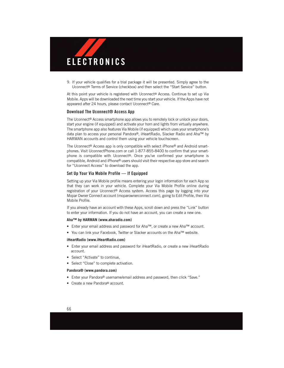 Download the uconnect® access app, Set up your via mobile profile — if equipped | Dodge 2015 Durango - User Guide User Manual | Page 68 / 228