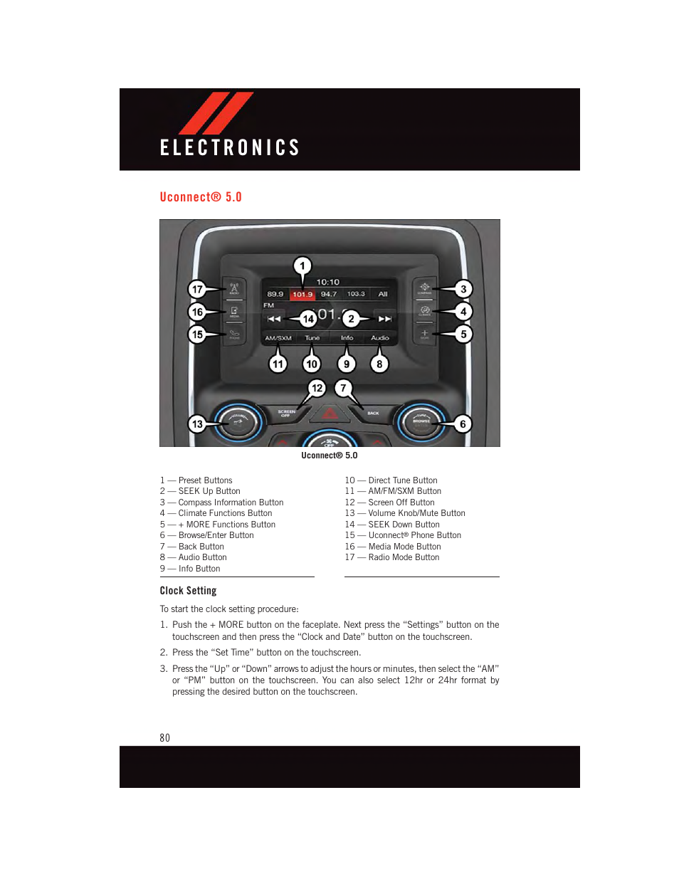 Uconnect® 5.0, Clock setting, Uconnect | Dodge 2015 Durango - User Guide User Manual | Page 82 / 228