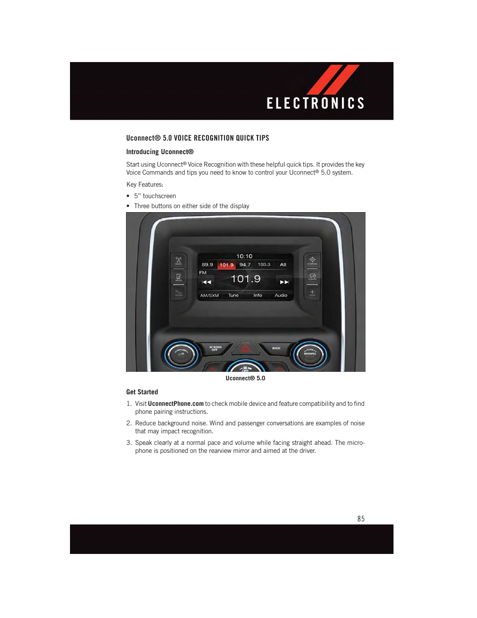 Uconnect® 5.0 voice recognition quick tips | Dodge 2015 Durango - User Guide User Manual | Page 87 / 228