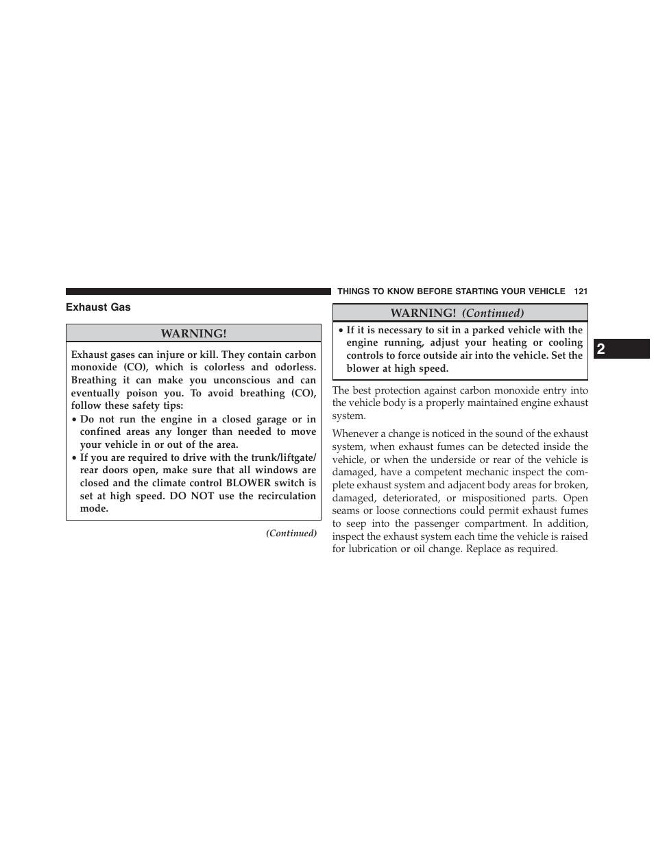 Exhaust gas | Dodge 2015 Grand_Caravan - Owner Manual User Manual | Page 123 / 703
