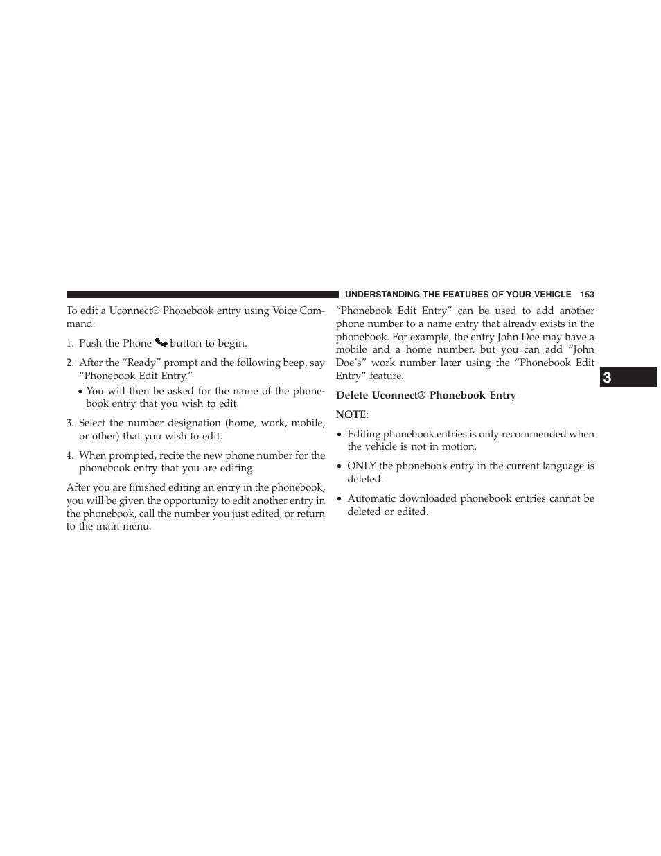 Delete uconnect® phonebook entry | Dodge 2015 Grand_Caravan - Owner Manual User Manual | Page 155 / 703